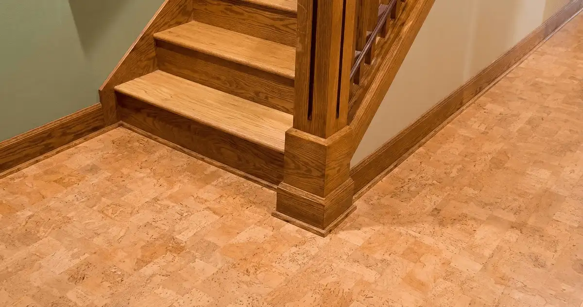 End of a staircase with cork flooring in South Bend, IN
